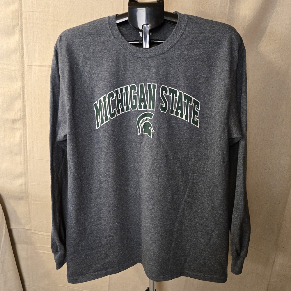 Gildan Michigan State Long Sleeve T-Shirt Men's Large Gray